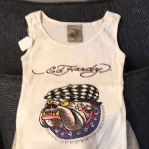 Ed hardy boys tank top size. 6 white with beautiful bull dog logo like new